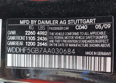 2010 Mercedes-Benz E 350 from USA, damaged, VIN WDDHF5GB7AA030684